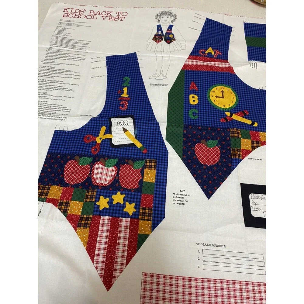 Vintage DreamSpinners Cranston Kids Back To School Vest Cut Sew Fabric Panel